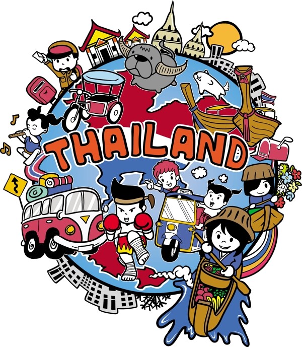 地球泰国旅游场景海报矢量素材