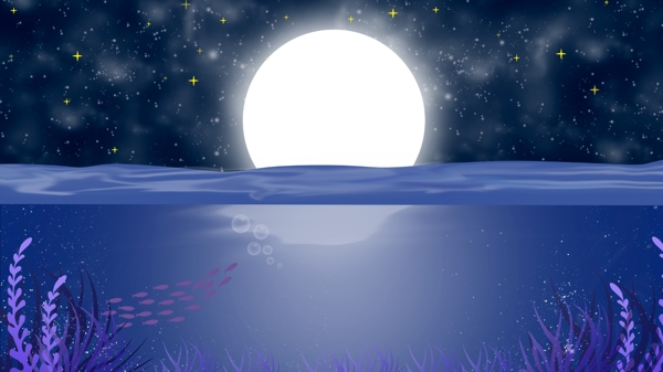 海洋和明月手绘背景设计