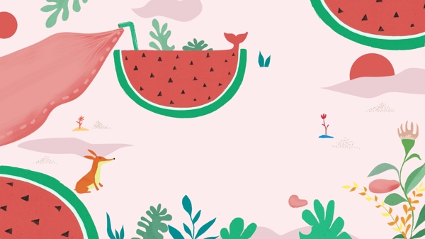 粉色西瓜水果插画背景