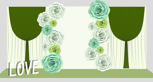 绿色婚礼合影区手绘效果图