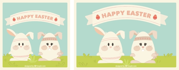 两个蛋形复活节兔子的大背景