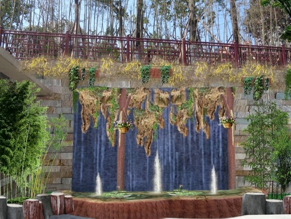 壁挂假山水池景观园林PSD