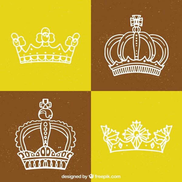 四个手绘风格不同形状皇冠矢量设计素材
