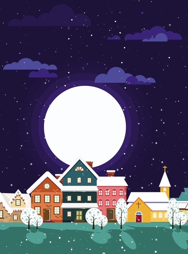冬季景观背景的圆圆的月亮的房子装饰