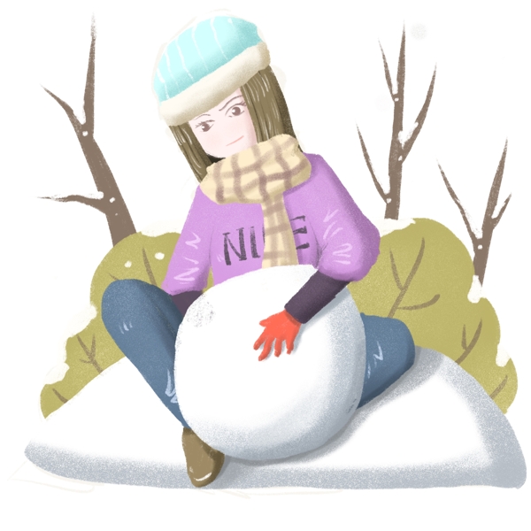 大寒人物和雪球插画