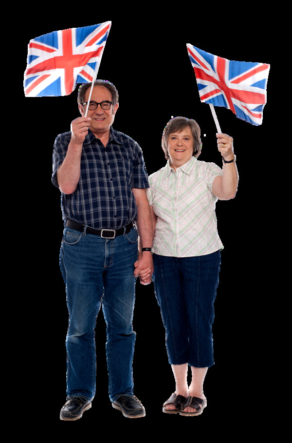 一对手拿英国国旗的外国夫妇图片