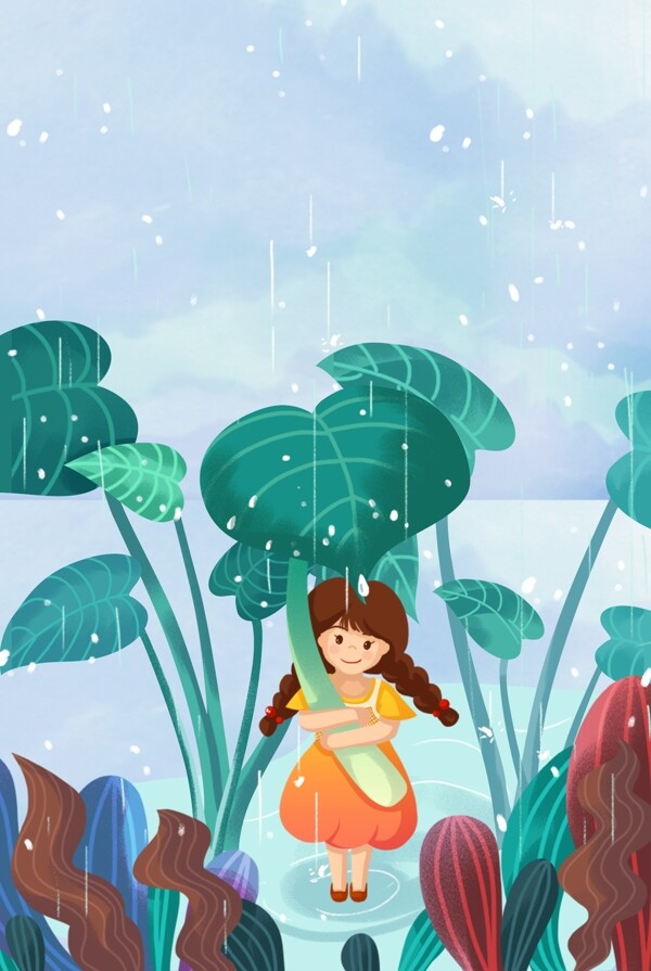 雨中的小女孩电商淘宝背景5