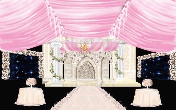 粉色婚礼舞台效果图图片