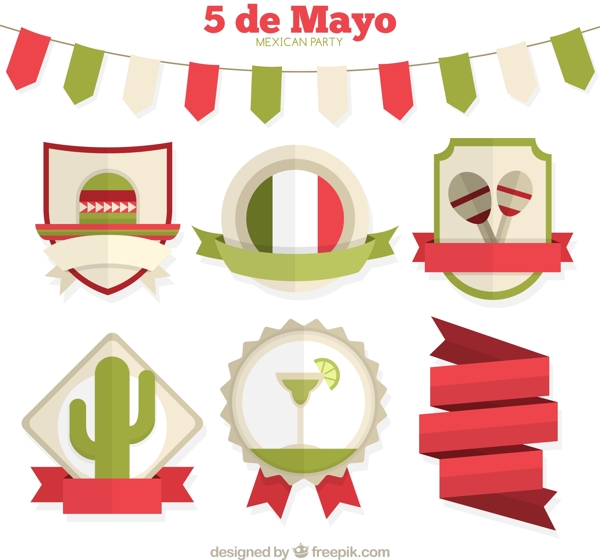 5款墨西哥五月节派对标签矢量图