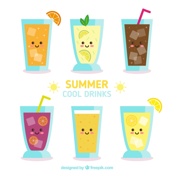 6款可爱夏季饮品设计矢量