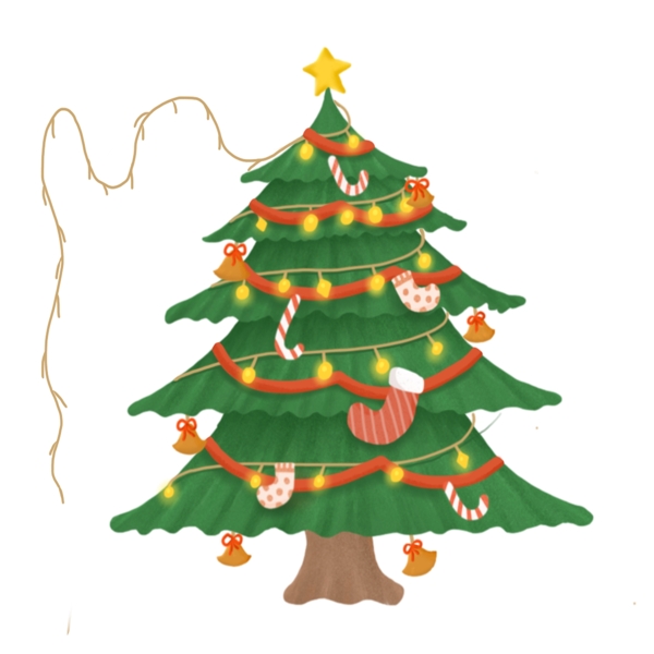 手绘可爱绿色圣诞树原创元素