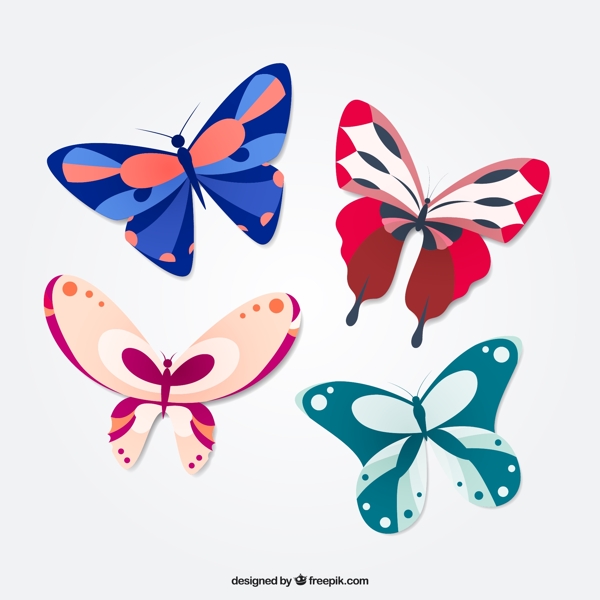 4款彩色蝴蝶设计矢量素材