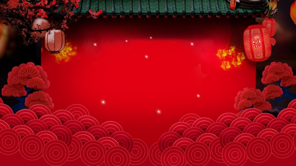 中国风欢乐祥云宫殿广告背景素材