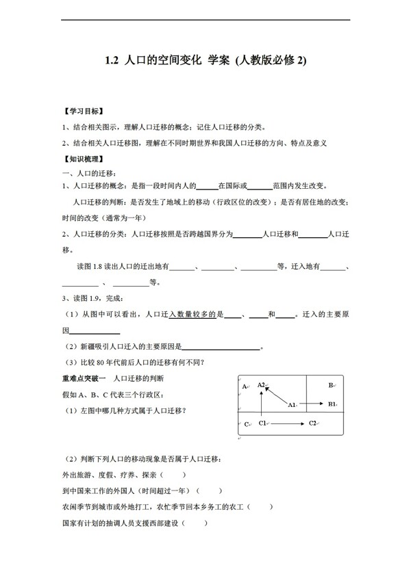 地理人教版1.2人口的空间变化学案