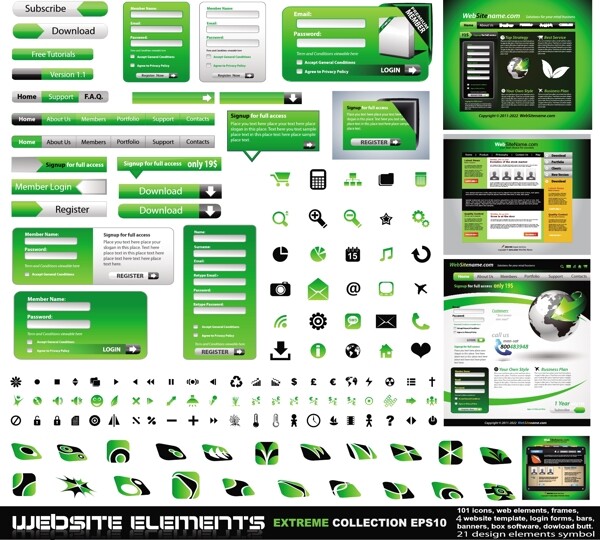 绿色的网页设计元素矢量素材