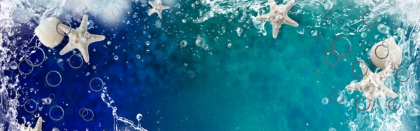 蓝色海底海星海洋banner背景