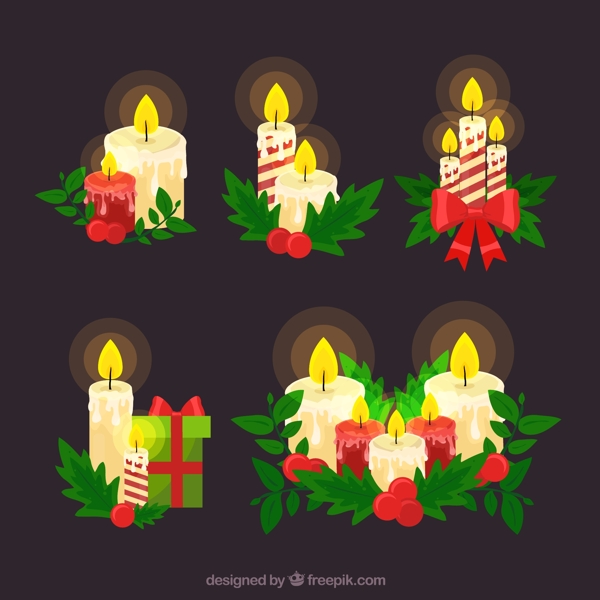 5款创意圣诞蜡烛矢量素材