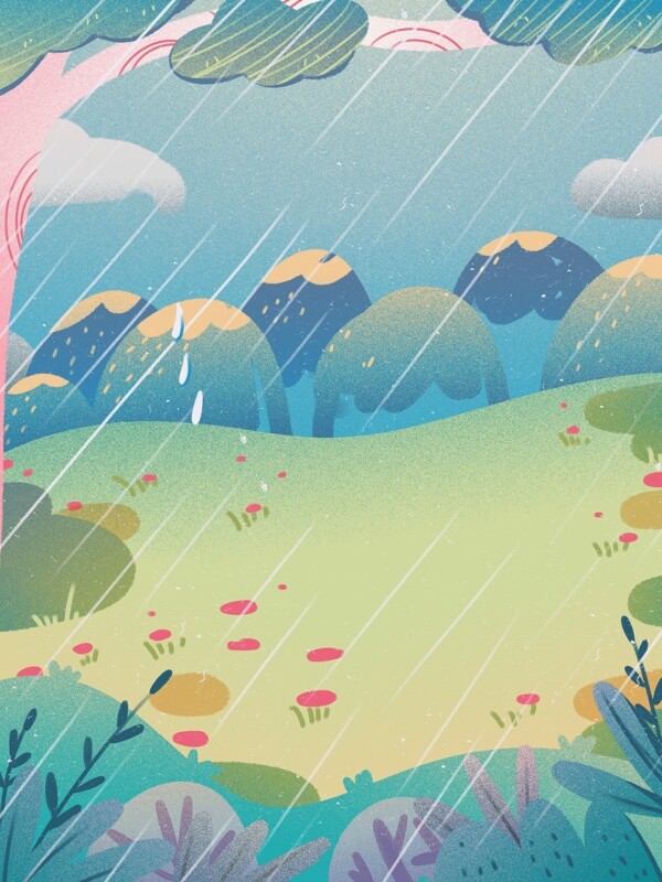 雨季树林风景插画背景