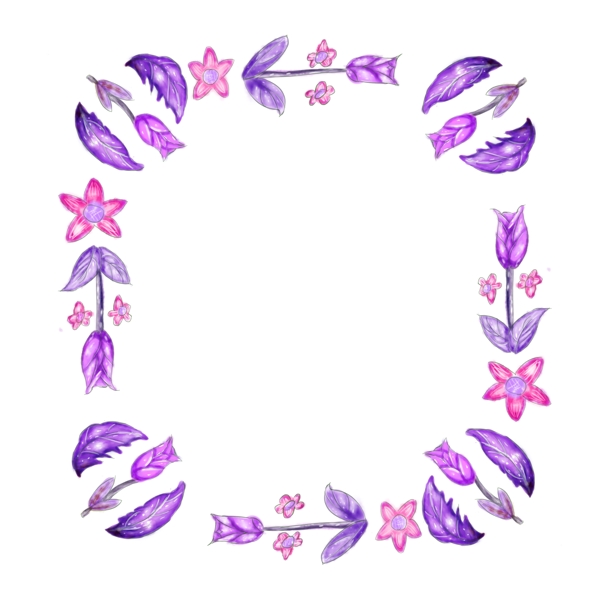 手绘风花卉边框紫色郁金香唯美小清新电商用