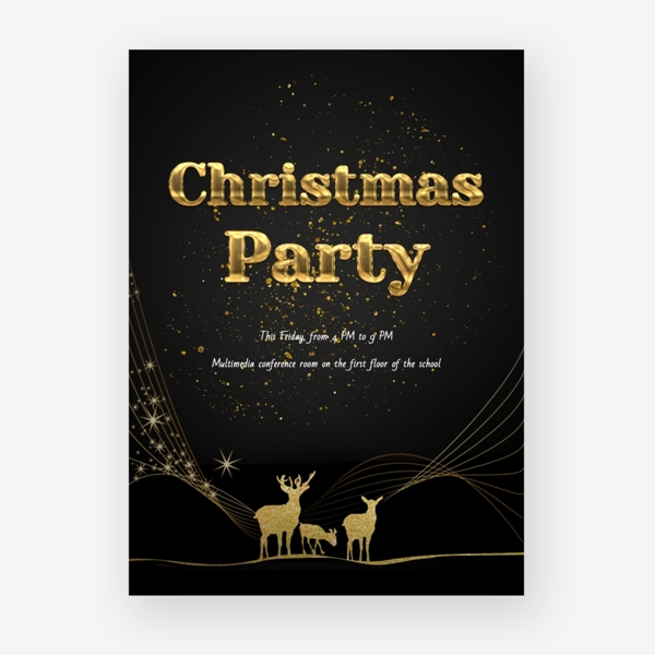 与梅花鹿的金色圣诞派对的美丽海报