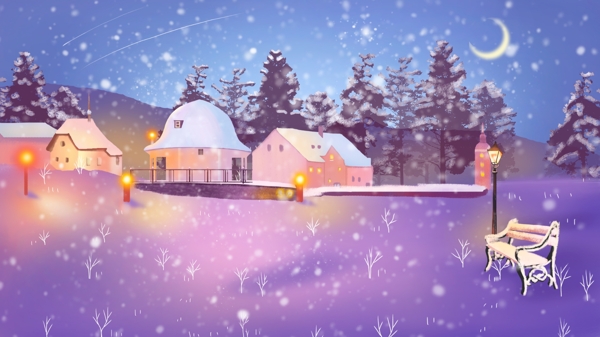 童话风紫色梦幻彩绘雪景设计