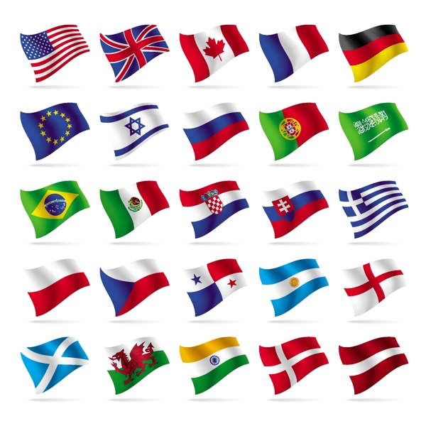 25世界国家的国旗挥舞图标包