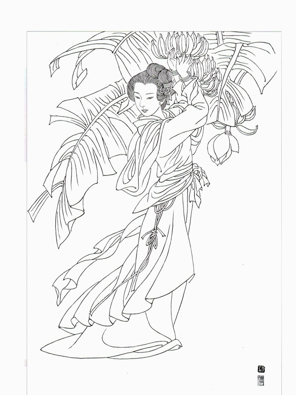 古代仕女白描图片