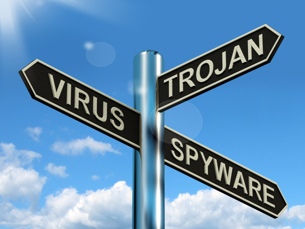 病毒木马间谍路标显示网络或计算机的威胁