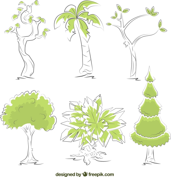 6款手绘绿色树木矢量素材