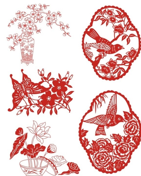 中国传统古典图案花鸟剪纸