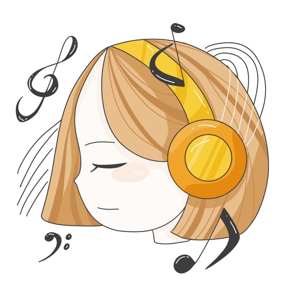 女孩带着耳机听音乐
