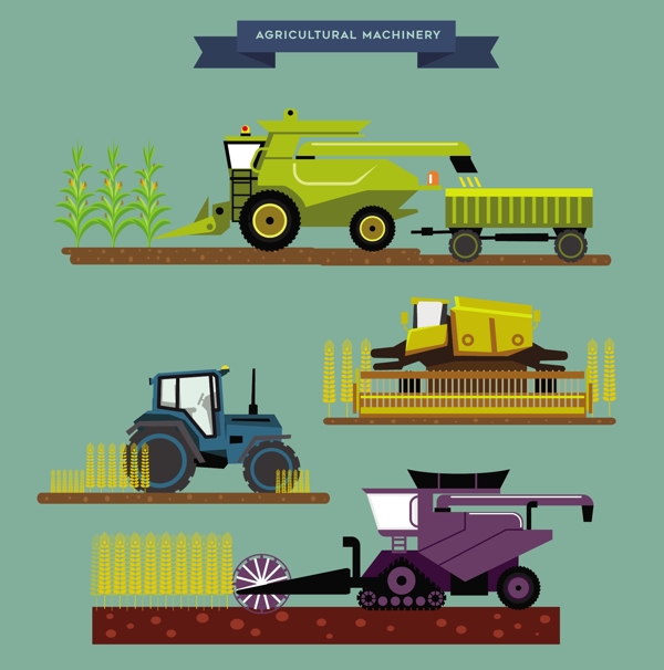 农业机械集各种免费矢量插图