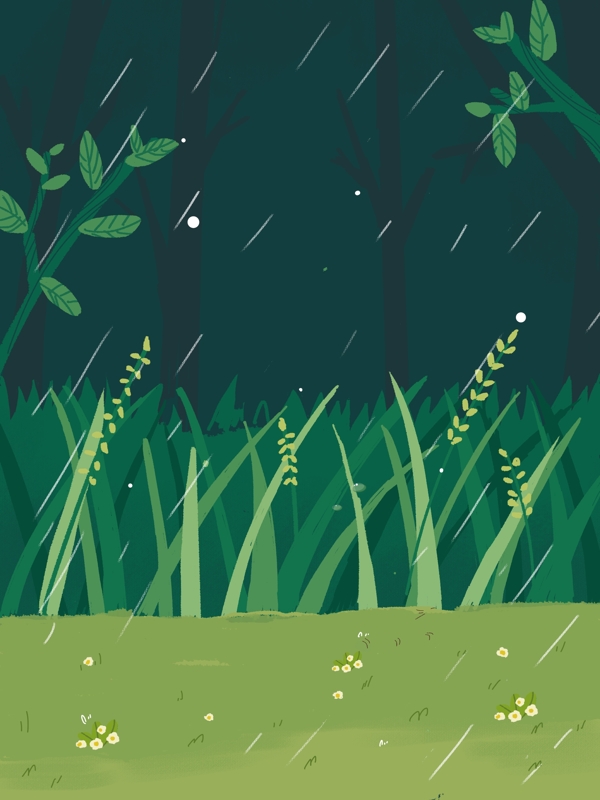 谷雨节气下雨草丛背景设计