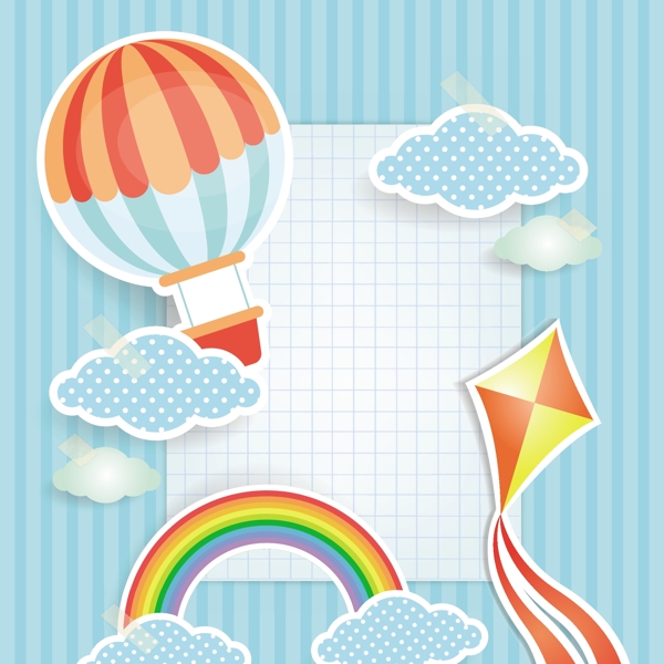 卡通热气球风筝白云