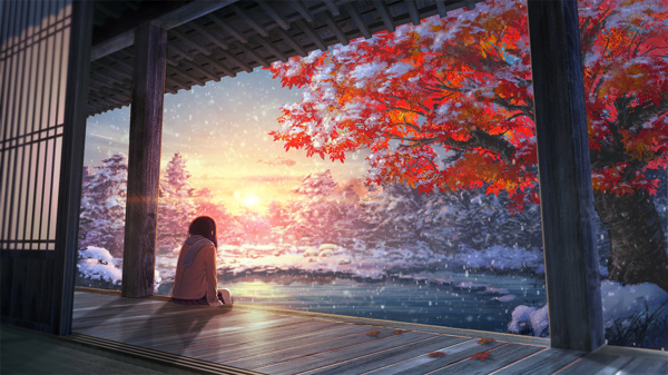 日本动漫卡通二次元冬日的黄昏夕图片