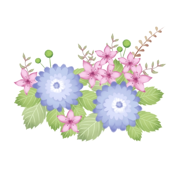 球花装饰手绘清新唯美卡通花卉植物花束