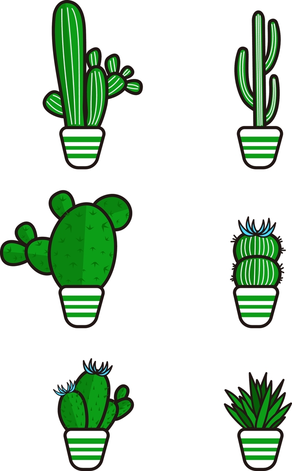 仙人掌原创绿色卡通可爱植物元素合集