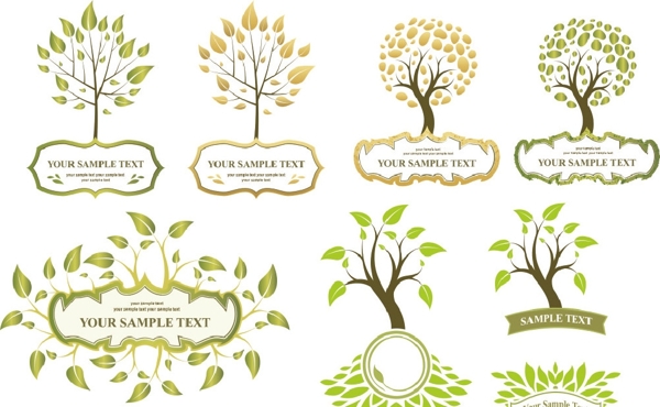 树木叶子装饰边框标签设计