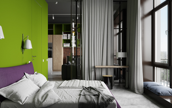 简约卧室绿色墙壁装修效果图
