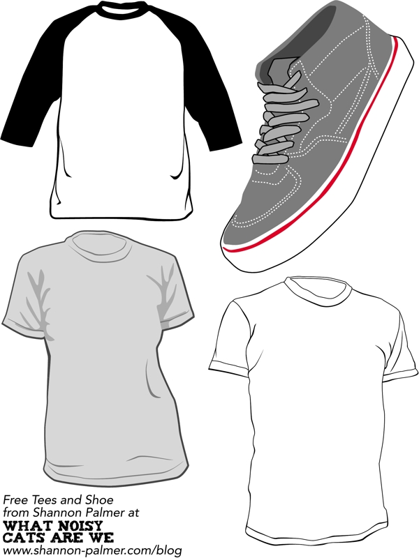 长短袖T恤衫与休闲板鞋矢量素材