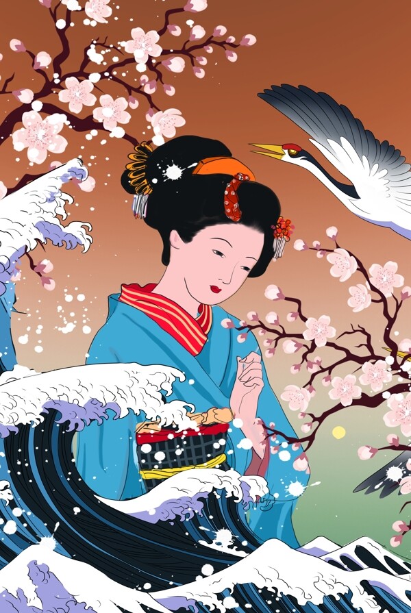日系手绘女人插画