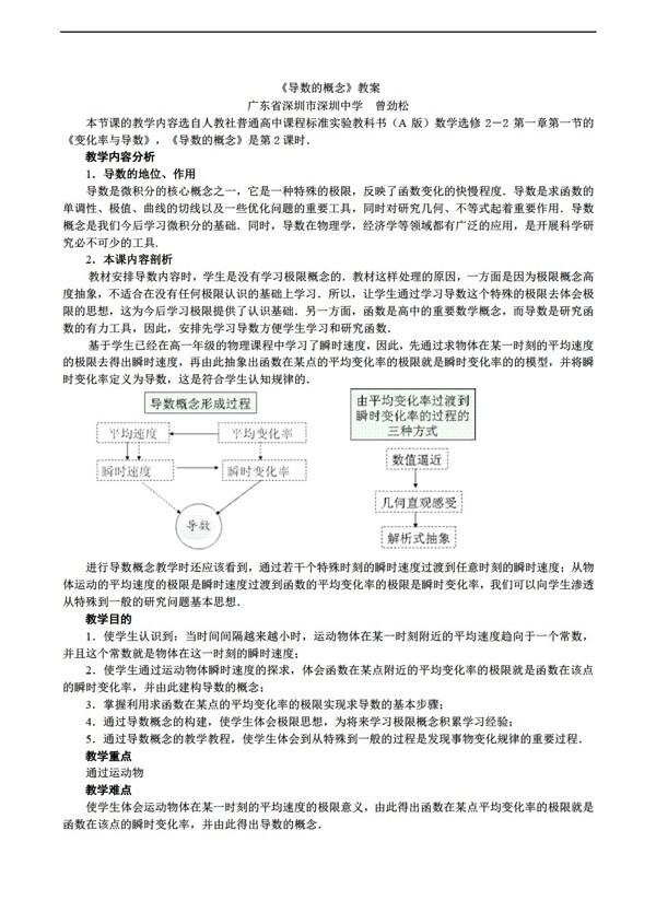 数学人教新课标A版新课标A版选修22第一章1.1.2导数的概念教学设计