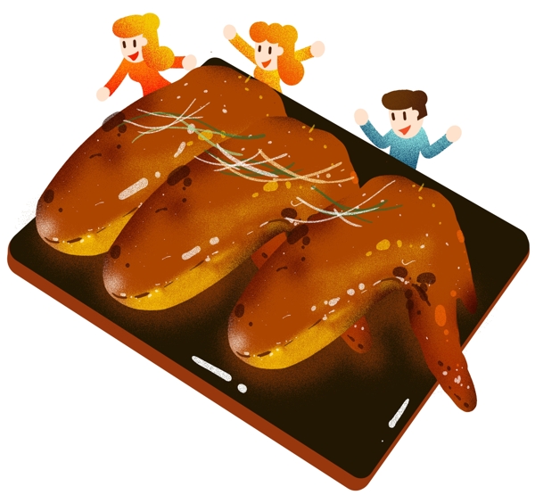 年夜饭烤鸡翅插画