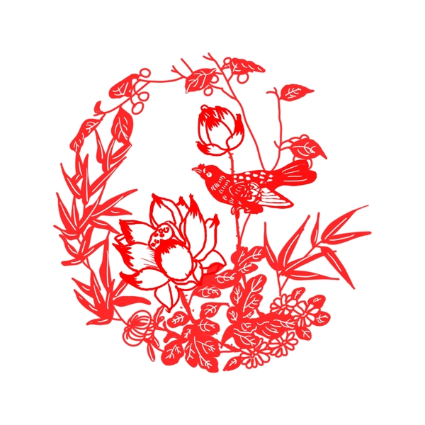 窗花剪纸鱼鸟字新年传统节日手绘插画可商用