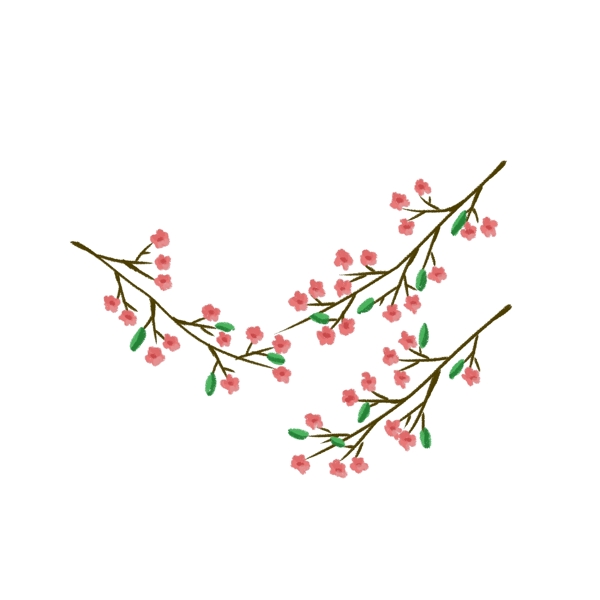 春天红色小花的树枝PNG