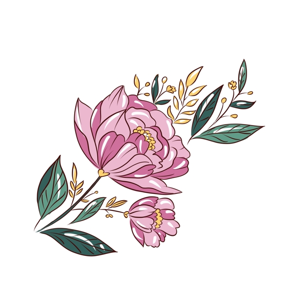 手绘植物花卉粉色花束可商用
