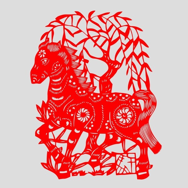 印花矢量图动物剪纸专题中国风动物马免费素材