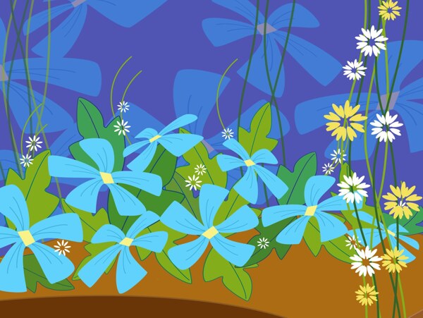 梦幻卡通花朵蓝色小花背景