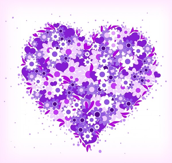 紫色花朵组成的心