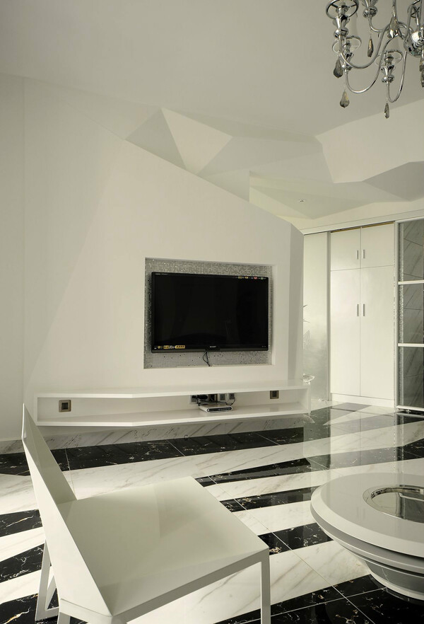 现代时尚冷淡风格客厅白色墙面室内装修图